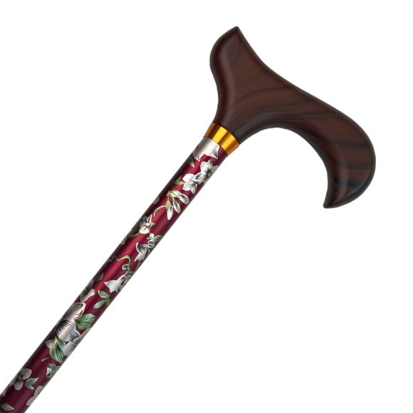 Stok, justerbar højde, rød med blomster Stok, justerbar højde, rød med blomster
